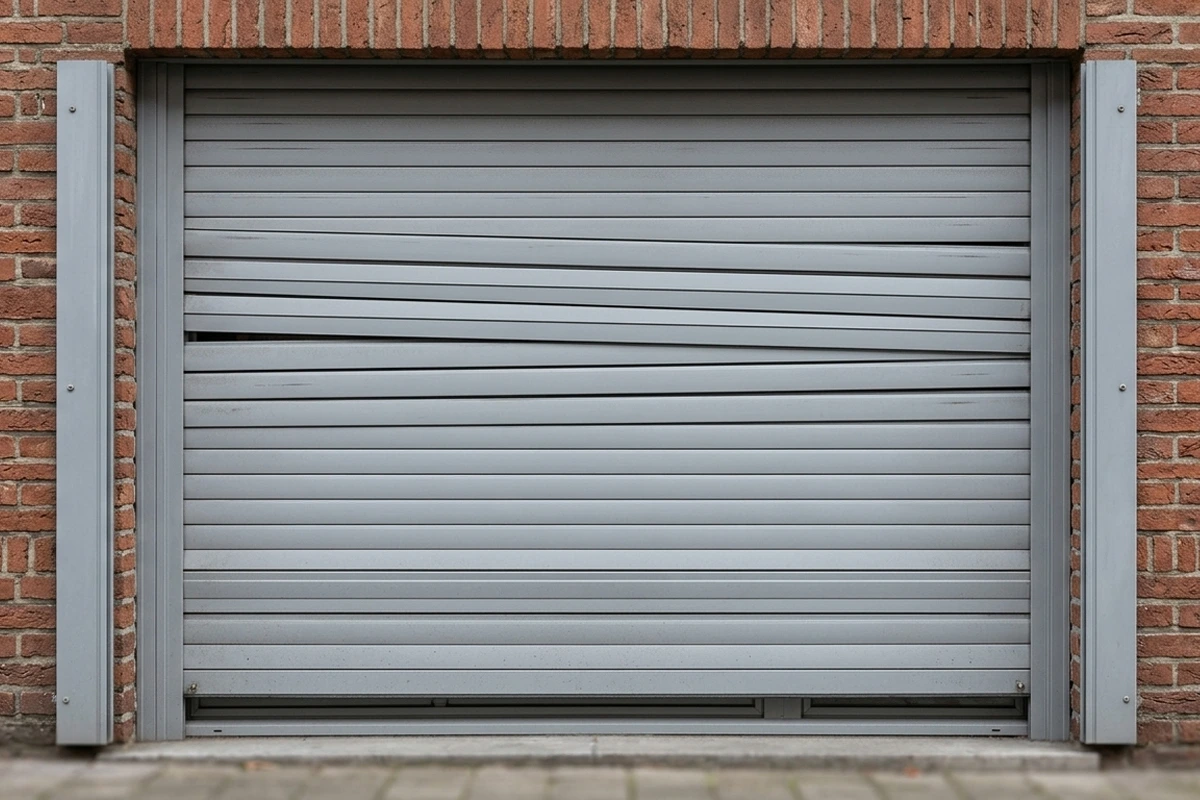 Décalage visible entre les lames d'un volet roulant resté dans les rails