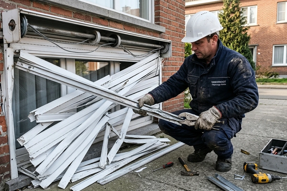 Lame de volet roulant légèrement voilée créant un point dur